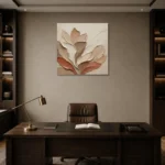 Layered Petal Forms Minimalist Wall Art Canvas Print displayed in a contemporary gallery-inspired room
