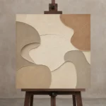 Limestone Relief Forms Minimalist Wall Art Canvas Print displayed on a studio easel