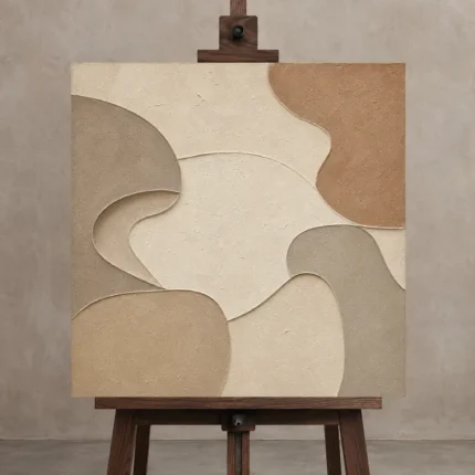 Limestone Relief Forms Minimalist Wall Art Canvas Print displayed on a studio easel