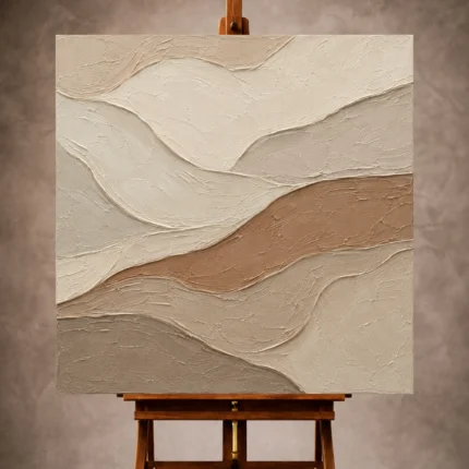 Taupe and ivory Minimalist Wall Art print featuring diagonal tide-like organic bands for elegant interiors