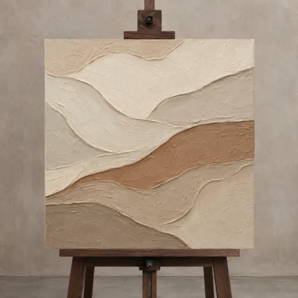 Tranquil Tide Bands Minimalist Wall Art Canvas Print displayed on a studio easel