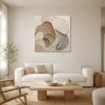 Luminous Shell Forms Minimalist Wall Art Canvas Print styled in a refined neutral interior