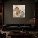 Luminous Shell Forms Minimalist Wall Art Canvas Print shown in a warm modern interior