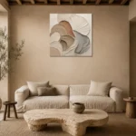 Luminous Shell Forms Minimalist Wall Art Canvas Print presented in a sophisticated home setting