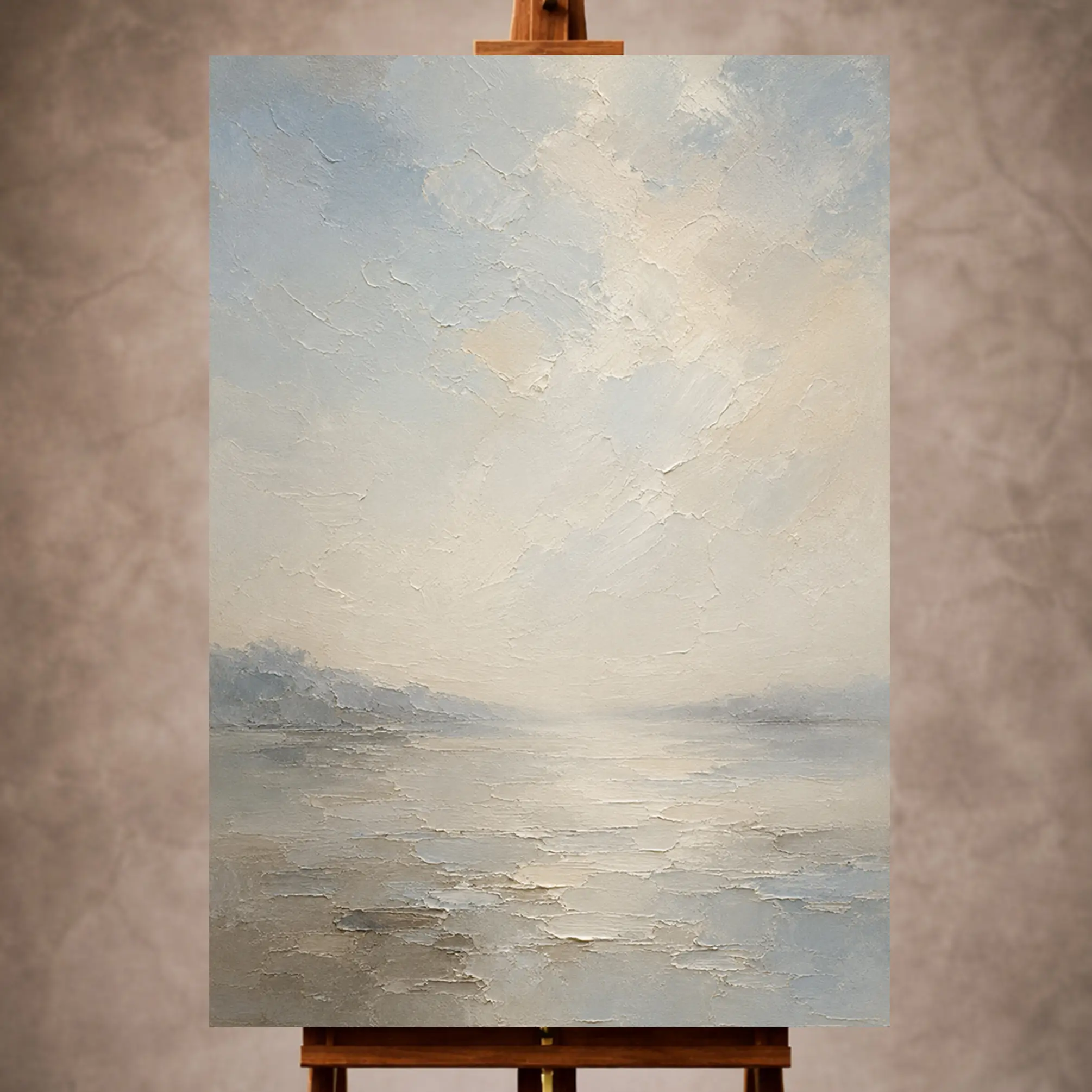 Premium Wall Art Dikey Html Edition – MINIMALIST051 Image 1 Misty blue Minimalist Wall Art print featuring a distant horizon and expansive pale sky for elegant interiors