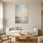 Misty Horizon Minimalist Wall Art Canvas Print styled in a refined neutral interior