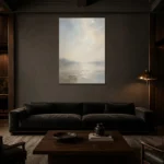 Misty Horizon Minimalist Wall Art Canvas Print shown in a warm modern interior