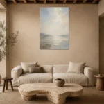 Misty Horizon Minimalist Wall Art Canvas Print presented in a sophisticated home setting