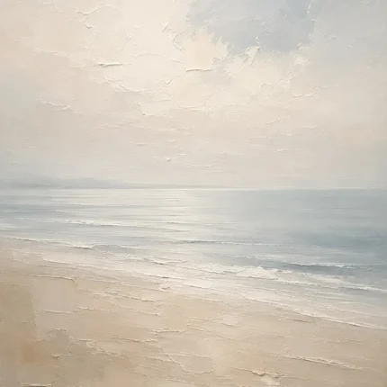 Misty Coastal Horizon Minimal Landscape Wall Art Canvas Print