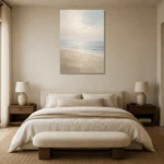 Misty Coastal Horizon Minimal Landscape Wall Art Canvas Print showcased in an elegant minimalist interior