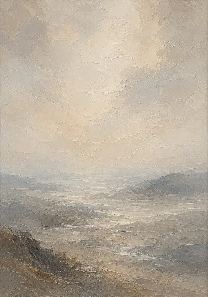 Hushed Valley Mist Minimal Landscape Wall Art Canvas Print