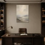 Hushed Valley Mist Minimal Landscape Wall Art Canvas Print displayed in a contemporary gallery-inspired room