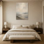 Hushed Valley Mist Minimal Landscape Wall Art Canvas Print showcased in an elegant minimalist interior