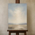 Luminous Open Plain Minimal Landscape Wall Art Canvas Print displayed on a studio easel