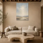Luminous Open Plain Minimal Landscape Wall Art Canvas Print presented in a sophisticated home setting