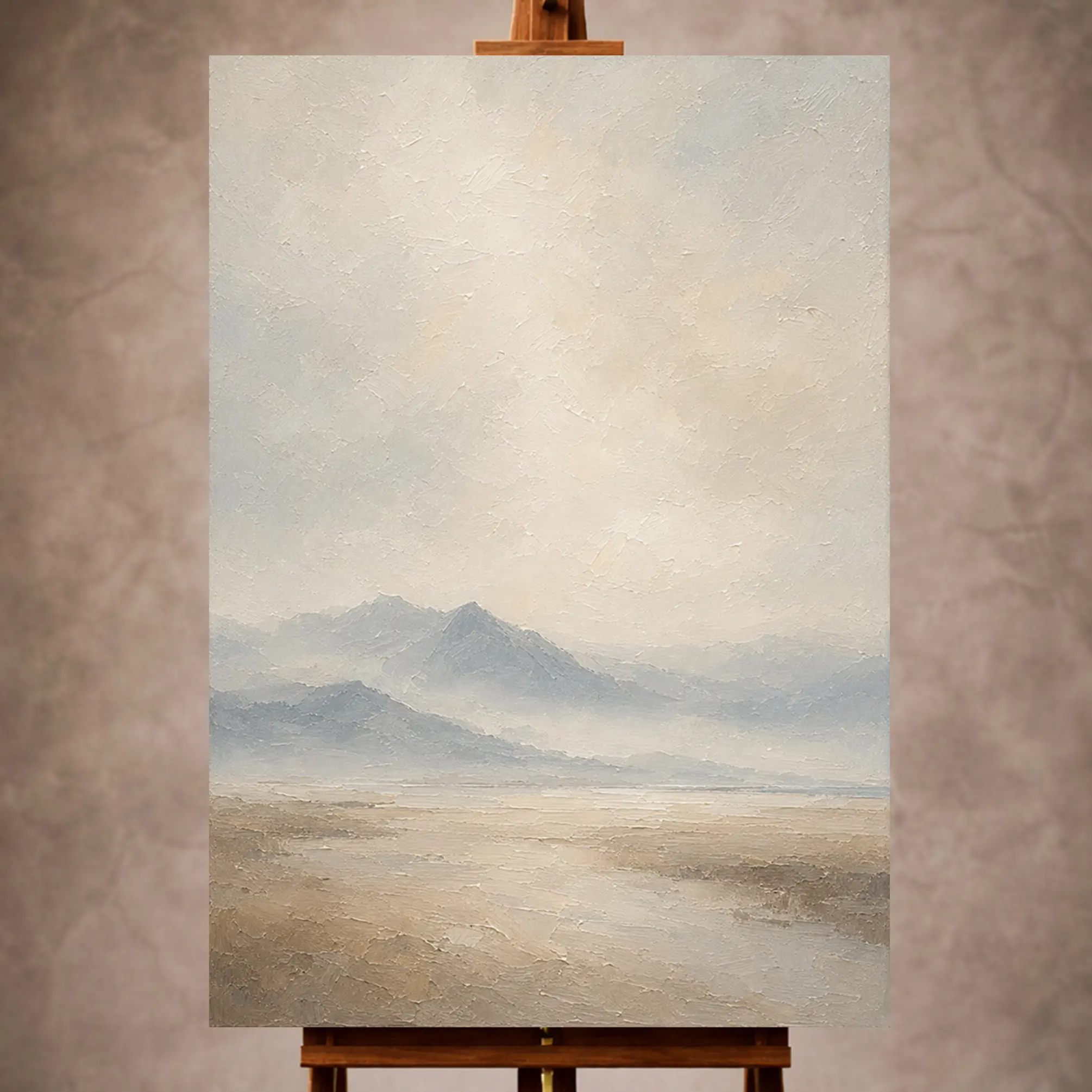 Premium Wall Art Dikey Html Edition – MINIMALIST055 Image 1 Misty blue and beige Minimal Landscape Wall Art print featuring faint mountain silhouettes for serene interiors