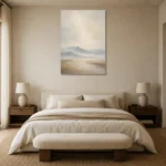 Misty Mountain Silence Minimal Landscape Wall Art Canvas Print showcased in an elegant minimalist interior