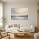 Serene Horizon Minimal Landscape Wall Art Canvas Print styled in a refined neutral interior