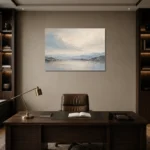 Serene Horizon Minimal Landscape Wall Art Canvas Print displayed in a contemporary gallery-inspired room