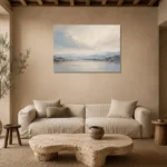 Serene Horizon Minimal Landscape Wall Art Canvas Print presented in a sophisticated home setting