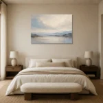 Serene Horizon Minimal Landscape Wall Art Canvas Print showcased in an elegant minimalist interior