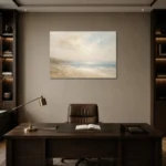 Tranquil Coastal Horizon Minimal Landscape Wall Art Canvas Print displayed in a contemporary gallery-inspired room