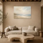 Tranquil Coastal Horizon Minimal Landscape Wall Art Canvas Print presented in a sophisticated home setting