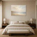 Tranquil Coastal Horizon Minimal Landscape Wall Art Canvas Print showcased in an elegant minimalist interior