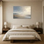 Misty Open Plain Minimal Landscape Wall Art Canvas Print showcased in an elegant minimalist interior