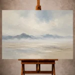 Gray and misty blue Minimal Landscape Wall Art print featuring distant ridge silhouettes for refined interiors