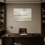 Misty Distant Ridges Minimal Landscape Wall Art Canvas Print displayed in a contemporary gallery-inspired room