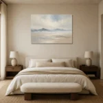 Misty Distant Ridges Minimal Landscape Wall Art Canvas Print showcased in an elegant minimalist interior
