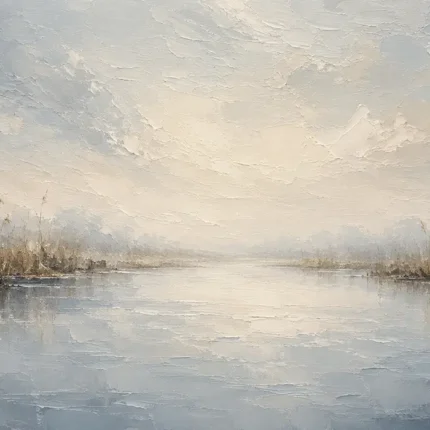 Misty Marsh Reflection Minimal Landscape Wall Art Canvas Print