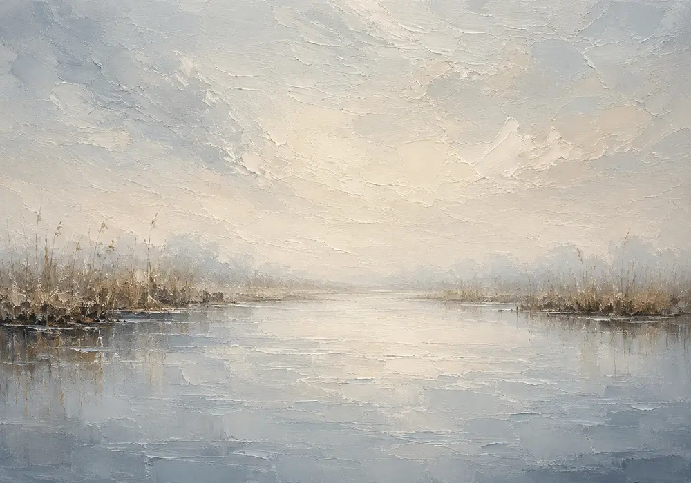 Misty Marsh Reflection Minimal Landscape Wall Art Canvas Print