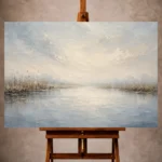 Misty blue and beige Minimal Landscape Wall Art print featuring softened marsh reeds and reflective water for elegant interiors