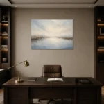 Misty Marsh Reflection Minimal Landscape Wall Art Canvas Print displayed in a contemporary gallery-inspired room
