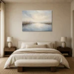 Misty Marsh Reflection Minimal Landscape Wall Art Canvas Print showcased in an elegant minimalist interior