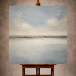 Misty blue and beige Minimal Landscape Wall Art print featuring a quiet basin and thin horizon for elegant interiors