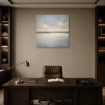 Quiet Mist Basin Minimal Landscape Wall Art Canvas Print displayed in a contemporary gallery-inspired room