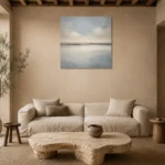 Quiet Mist Basin Minimal Landscape Wall Art Canvas Print presented in a sophisticated home setting