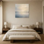 Luminous Still Lake Minimal Landscape Wall Art Canvas Print showcased in an elegant minimalist interior