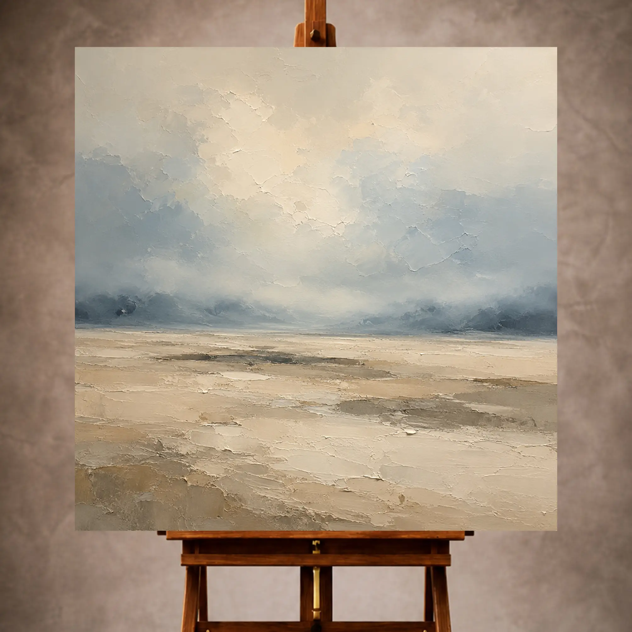 Premium Wall Art Kare Html Edition – MINIMALIST063 Image 1 Beige and blue-gray Minimal Landscape Wall Art print featuring an open field and delicate misty horizon for refined interiors