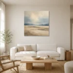 Grounded Beige Field Minimal Landscape Wall Art Canvas Print styled in a refined neutral interior