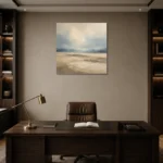 Grounded Beige Field Minimal Landscape Wall Art Canvas Print displayed in a contemporary gallery-inspired room