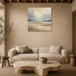 Grounded Beige Field Minimal Landscape Wall Art Canvas Print presented in a sophisticated home setting
