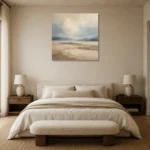 Grounded Beige Field Minimal Landscape Wall Art Canvas Print showcased in an elegant minimalist interior