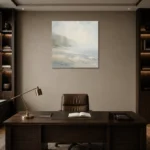 Misty Cliff Stillness Minimal Landscape Wall Art Canvas Print displayed in a contemporary gallery-inspired room