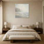 Misty Cliff Stillness Minimal Landscape Wall Art Canvas Print showcased in an elegant minimalist interior