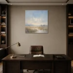 Pale Morning Plain Minimal Landscape Wall Art Canvas Print displayed in a contemporary gallery-inspired room