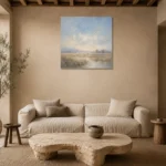 Pale Morning Plain Minimal Landscape Wall Art Canvas Print presented in a sophisticated home setting